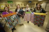 During an enrichment period of the Red Zone, students in Connie Harless' class, second from left,  made no-sew blankets and pillow cases to donate to children's hospitals at Sheldon Clark High School (Martin County). Also pictured are senior Kaitlyn McCoy, Alexis Williams and Erica Ball. Photo by Amy Wallot Nov. 20, 2014