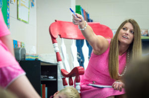 Belinda Furman, the 2018 Kentucky Elementary Teacher of the Year, teaches a math lesson to her students at Sherman Elementary (Grant County). Photo by Bobby Ellis, April 27, 2017